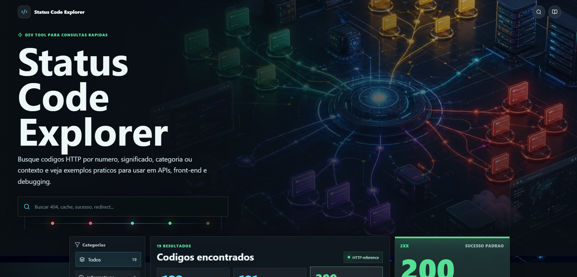 Interface do projeto Status Code Explorer